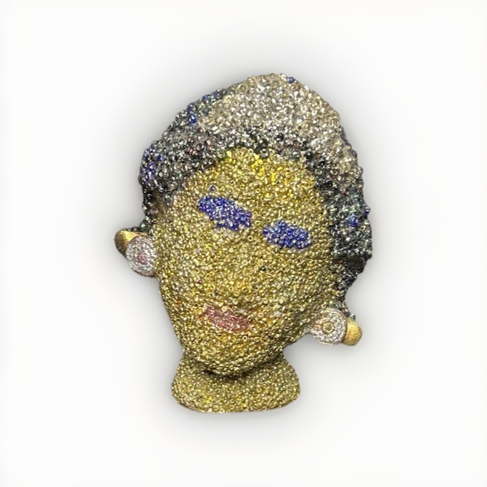 Handmade Balinese Beaded Bust Sculpture JMD Rema Mas Bali Art Head Figurine